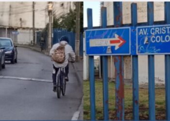 Ciclistas imprudentes circulan contra el tránsito en Calle Colón de Chillán